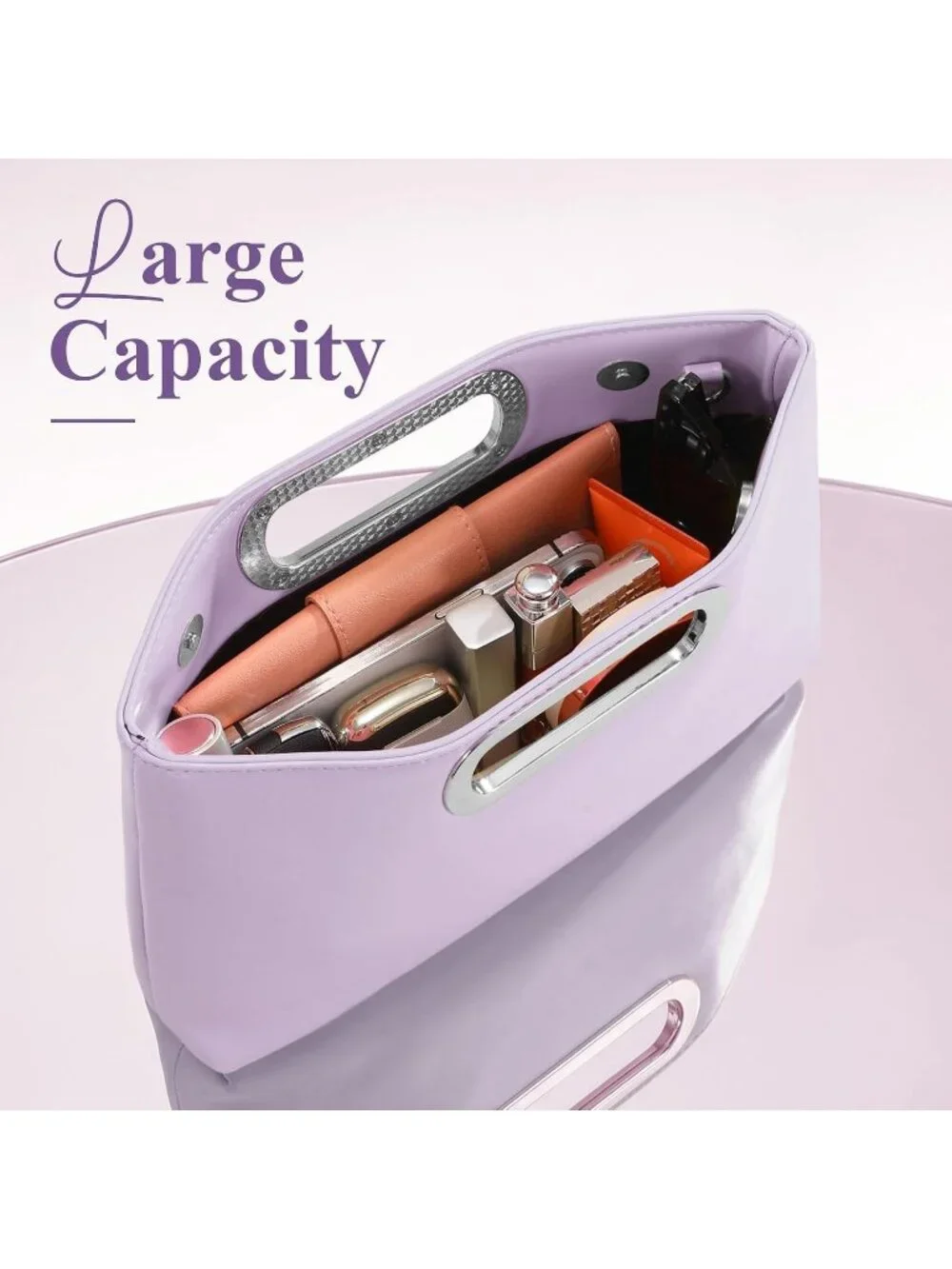 Women's Purple Clutch Handbag Modern Faux Leather with Metal Handle Evening Bag